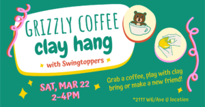 Swingtopper pottery play table, Clay Hang event at Grizzly Coffee
